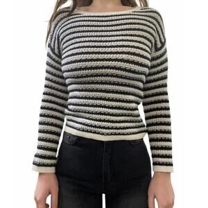 Black and white knit striped loft sweater